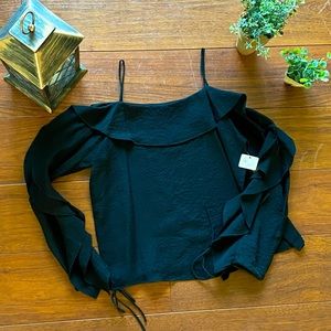 NWT Apricot Lane Black Satin Top with Open Sleeves